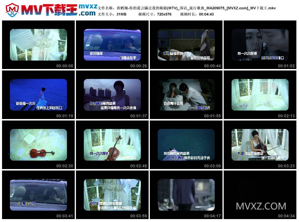 黄鹤翔-你的谎言瞒过我的眼睛(MTV)_国语_流行歌曲_MA209075